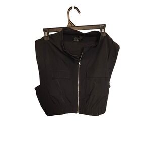Milk & Honey Black Cropped Utility Zip Up Vest Mock Neck Sleeveless Jacket M